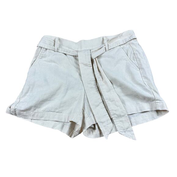J CREW Factory Cream White Waist Tie Paperbag Pull On Shorts Size 8 Linen Blend - Picture 1 of 4